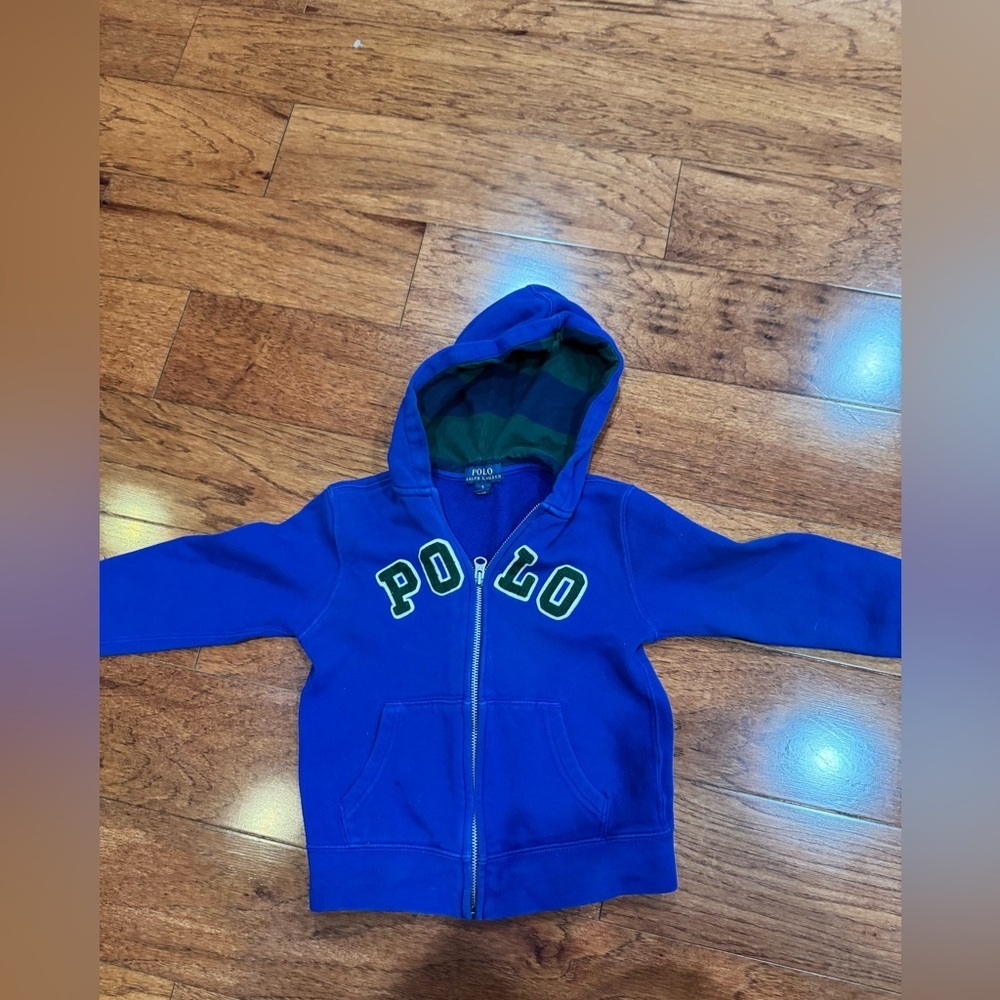 Ralph Lauren Blue and Green Kids Zip-Up Hoodie Size 5